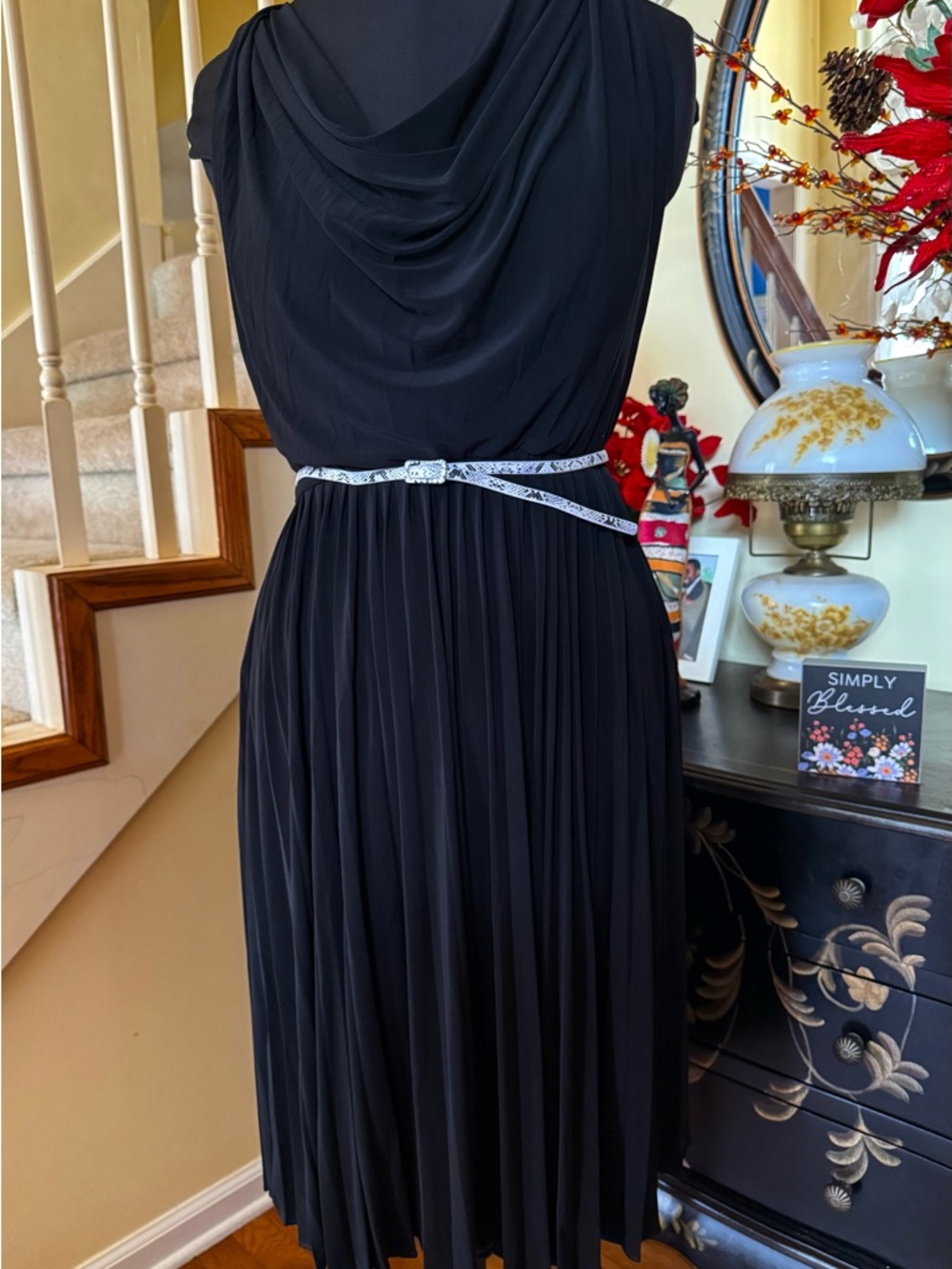 Jones New York Classic Black Draped Pleated Women's Dress - Picture 5 of 13